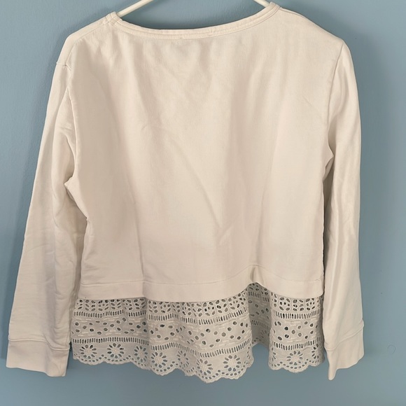 J. Crew White Crew Neck Sweater with Eyelet Detail Hem - Picture 5 of 6